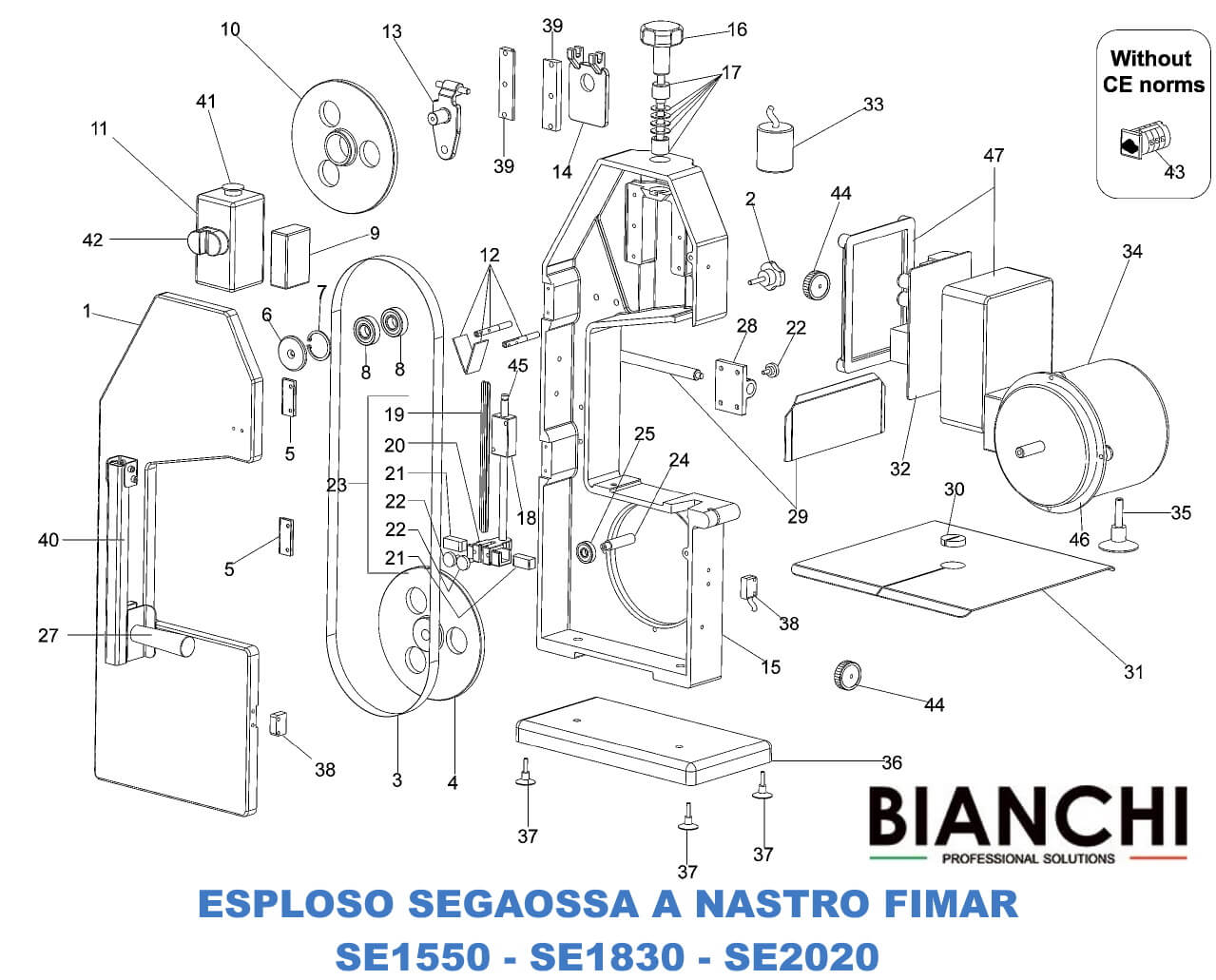 Esploso ricambi per segaossi a nastro Fimar - SE1550 SE1830 SE2020